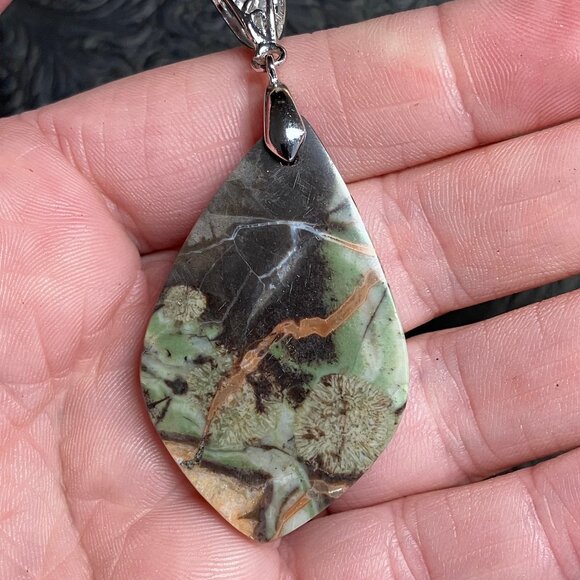 Rainforest Rhyolite Stone Crystal Jewelry Pendant - Picture 5 of 6